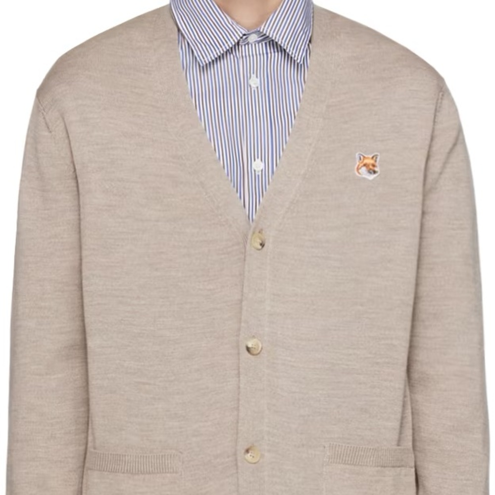 MAISON KITSUNÉ Beige Fox Head Cardigan - Medium